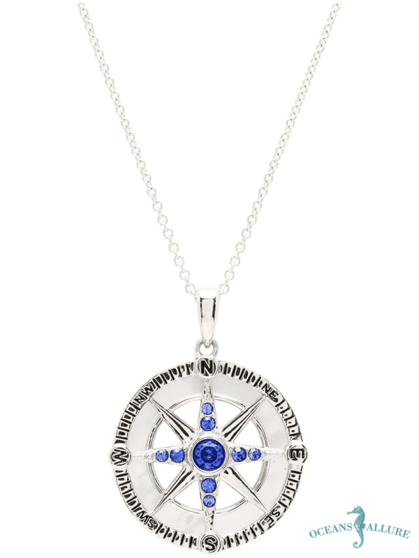 SS Sapphire Crystal MOP Compass Necklace