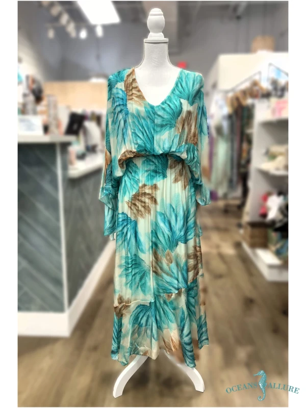 Aqua Tropics Silk Maxi Dress