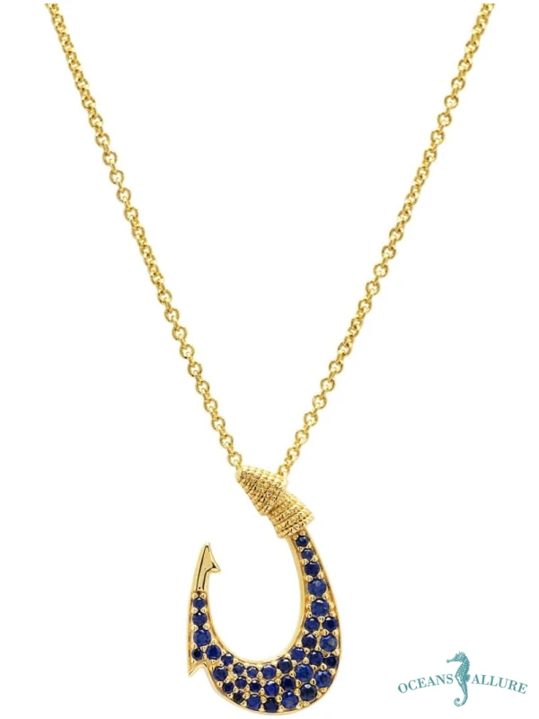 14KG Vermeil Sapphire Fish Hook Necklace