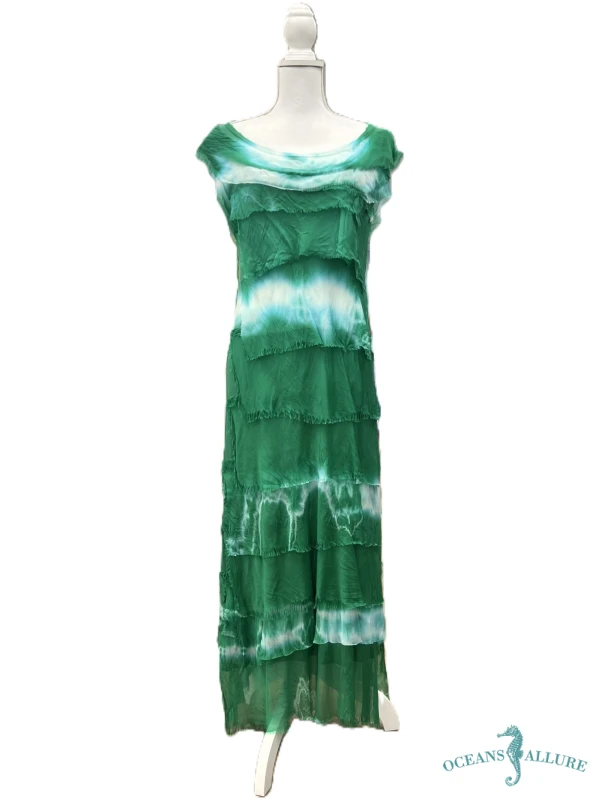 Women's Sea Green Tie and Dye Dyed Fit & Flare Dress