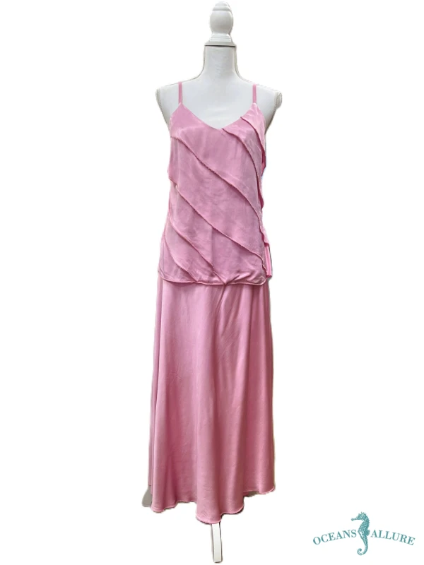 Pink Satin Flare Skirt