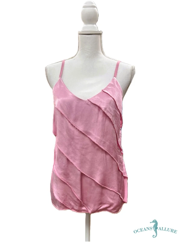 Pink Satin Frayed Layer Tank