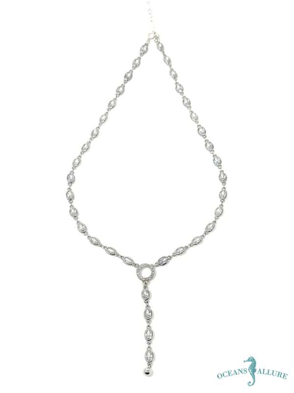 WGFB Rhd. Oval CZ Y-Necklace