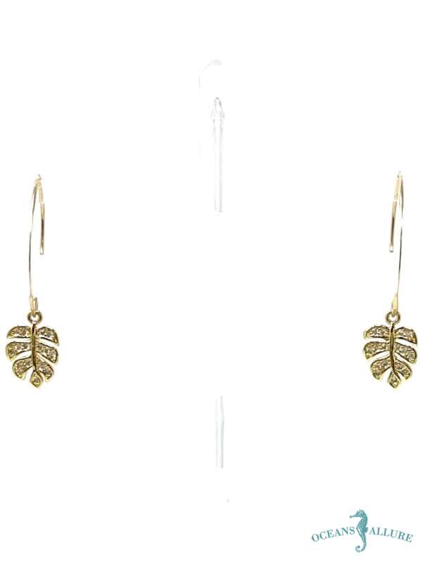 GF CZ Monstera Hook Earrings