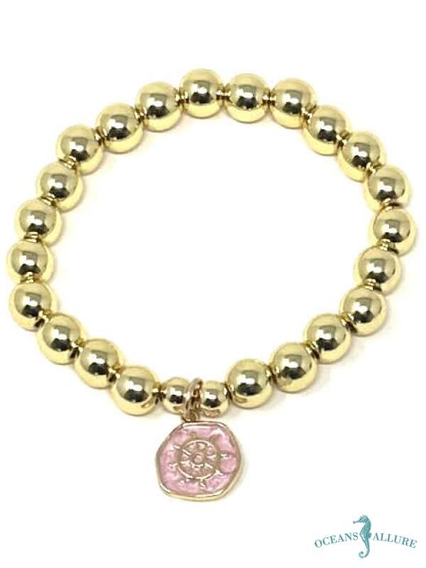 8mm GFB Bead Pink Enamel Wheel Bracelet