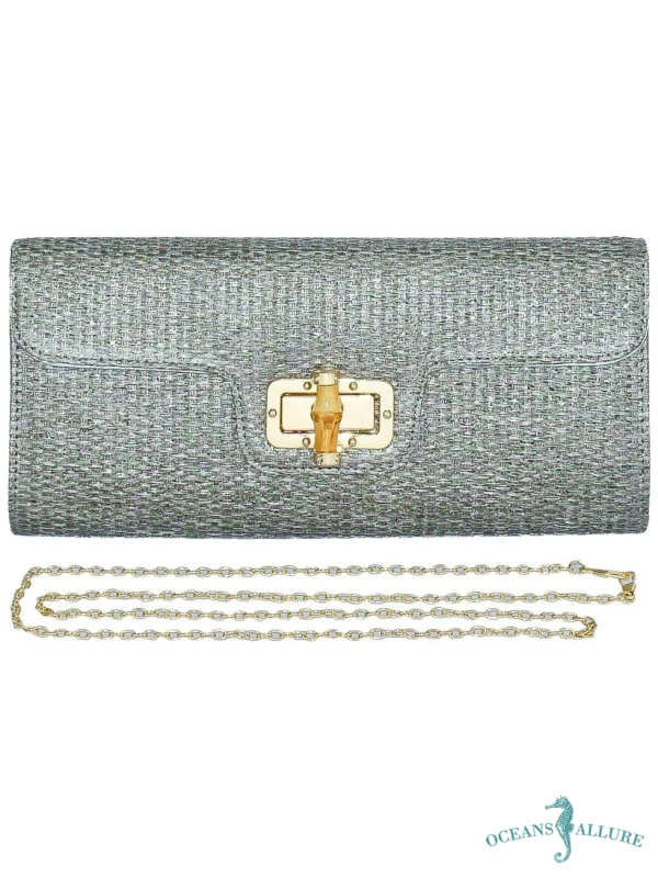 Pewter Woven Clutch with Bamboo Turn