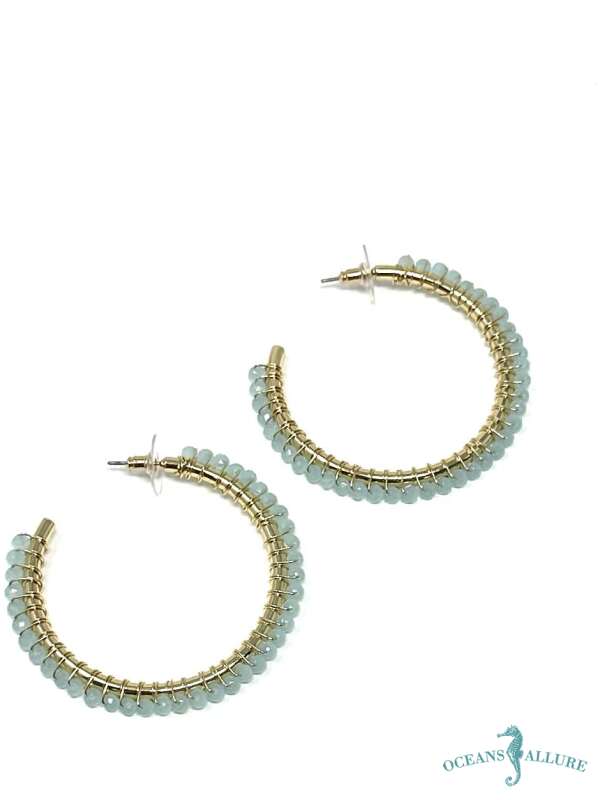 Aqua Bead Gold Hoops