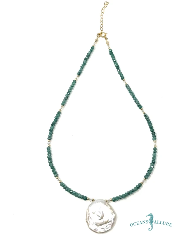 Round Keshi & Coated Chrysophrase Necklace