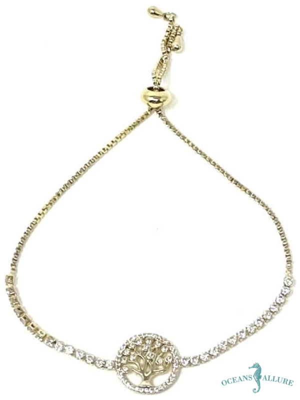 Gold Tree CZ Adj. Bracelet