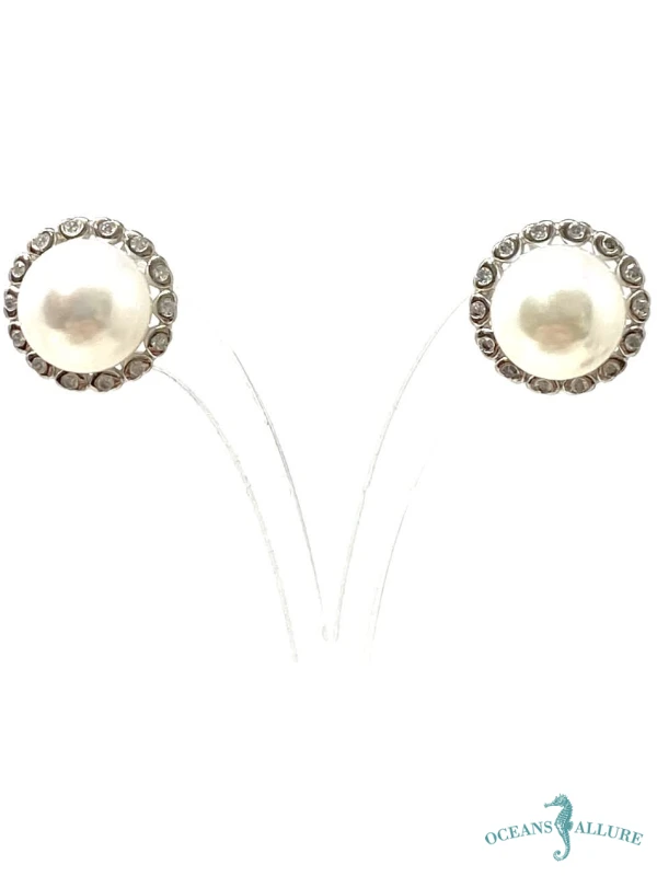 9mm White CZ Pearl Studs