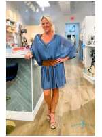 Steel Blue V-Neck Sequin Dress - Image 2