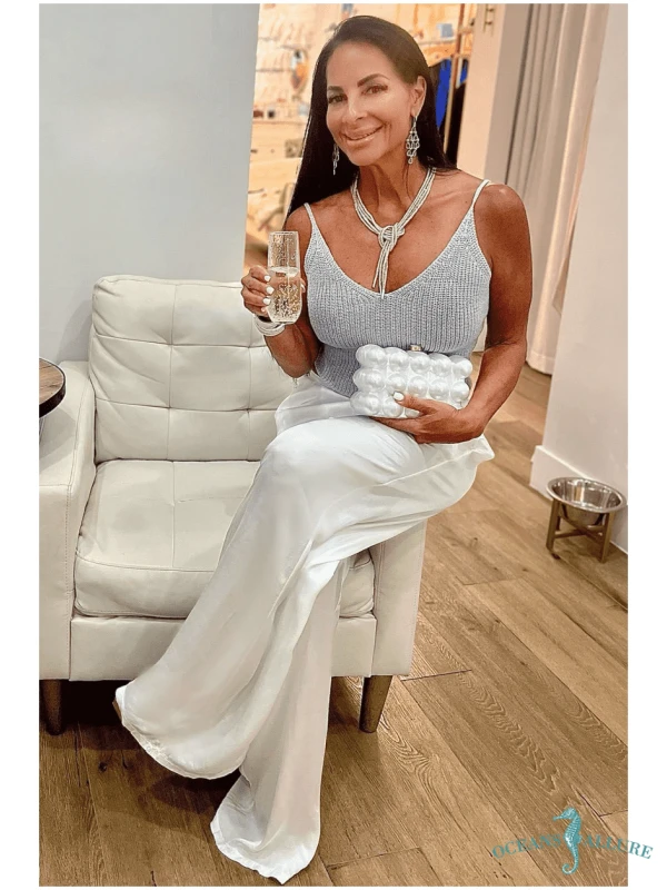 White Solid Satin Pant