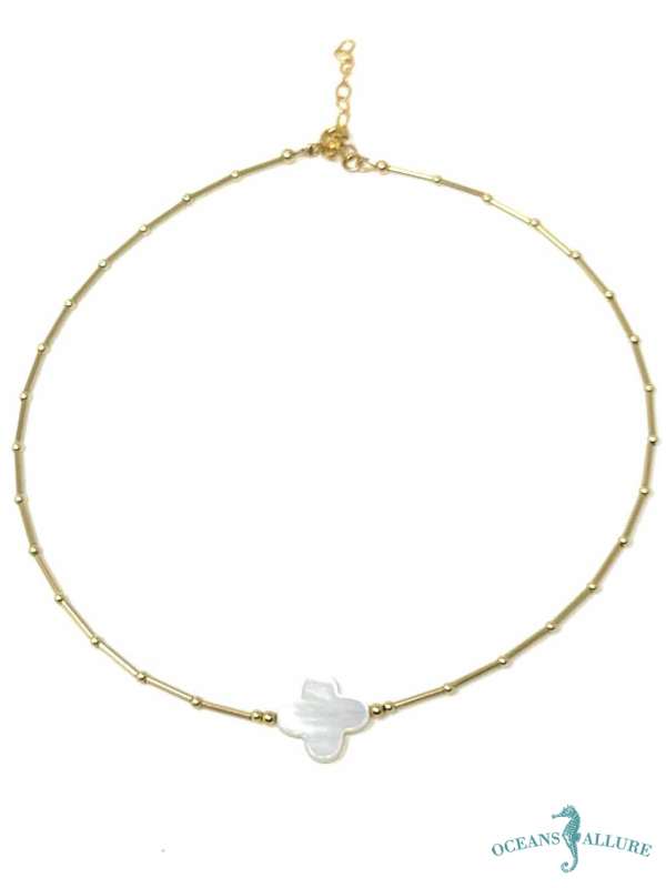 GF Straight Bar & MOP Clover Necklace