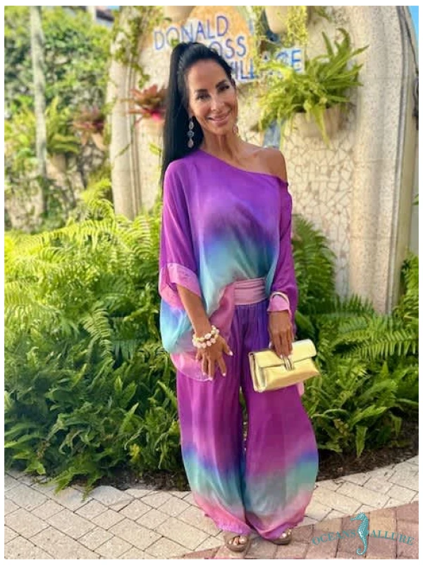 Grape Tropical Ombre Silk Pants