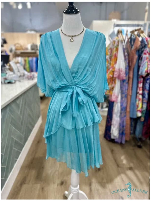 Teal Short Silk Stevie Dress