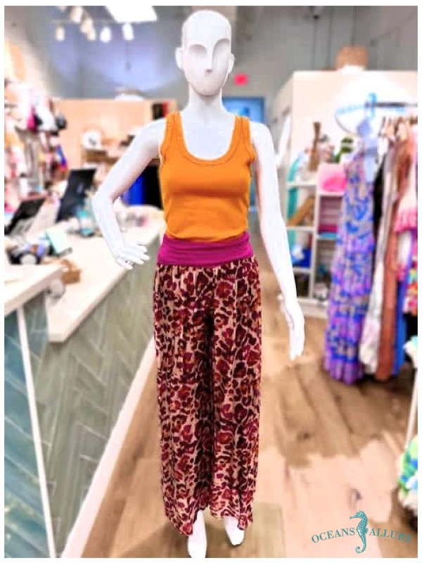 Magenta Leopard Silk Pant