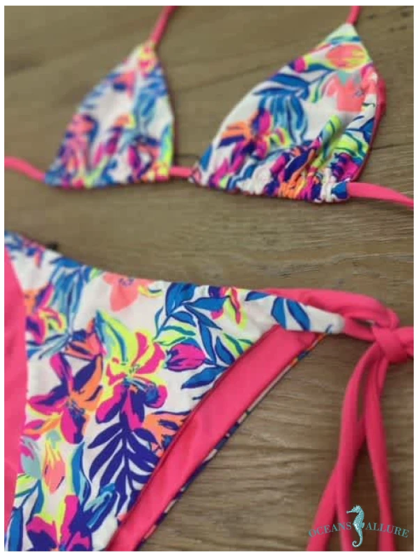 Neon Floral & Coral Shimmer Panama Top