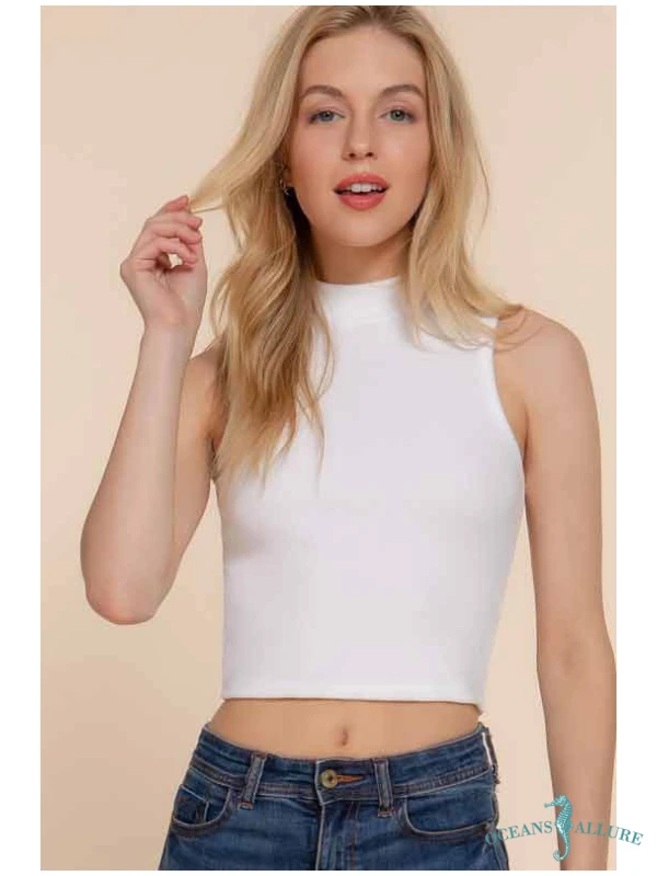White B2B Mock Neck Tank