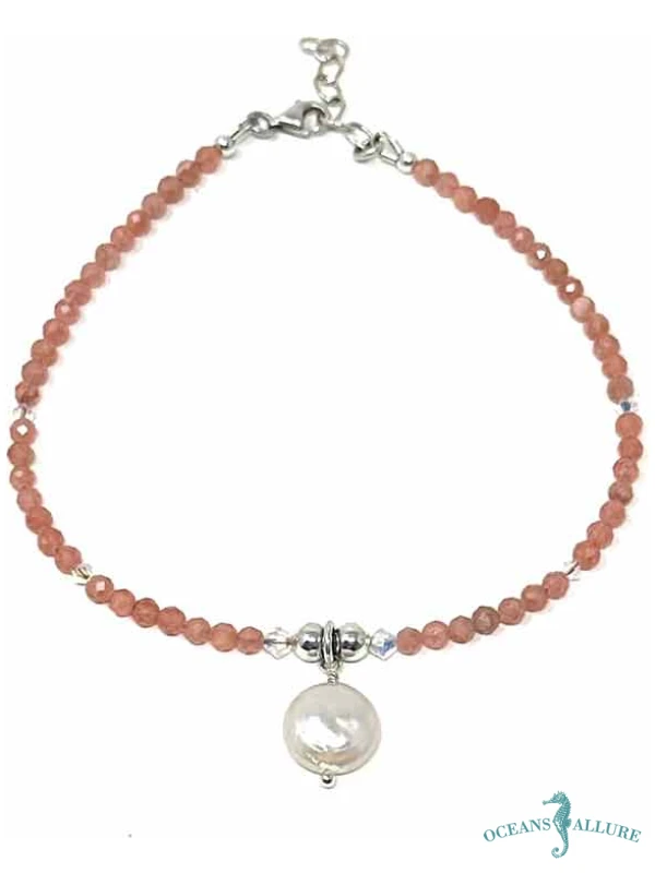 Brazilian Rhodocrosite & Coin Pearl Anklet