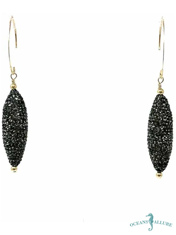 Black Crystal Oval Drop GF Earrings