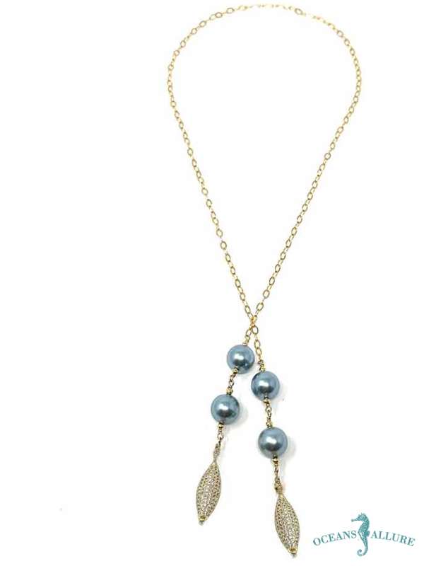 GF Blue Shell Pearl CZ Marquee Lariat