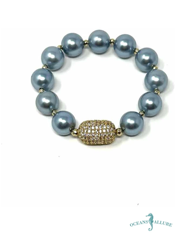 Blue Shell Pearl & Vermeil CZ Barrel Bracelet