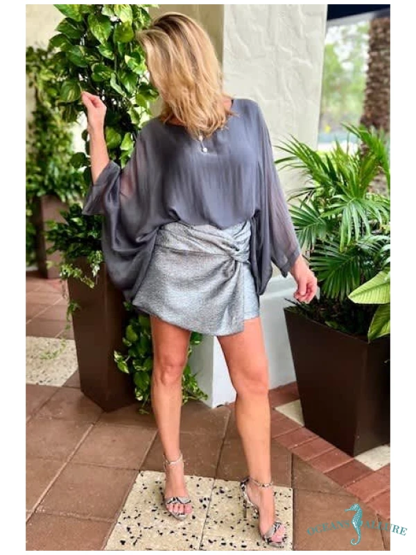 Charcoal Silk Sleeve Top