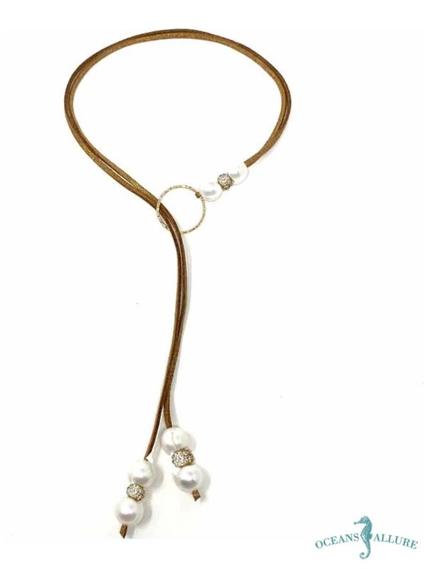 FWP & Caramel Glitter Suede Gold CZ Lariat