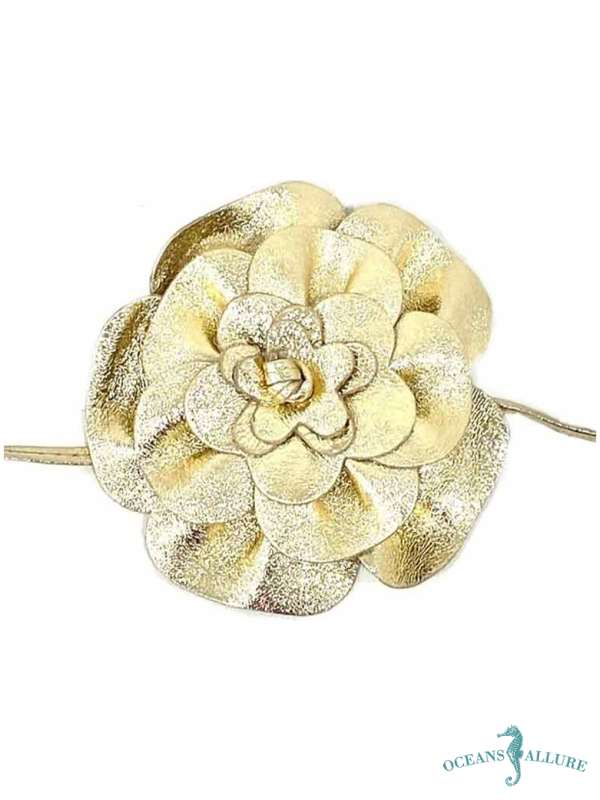 Gold Leather Flower Belt