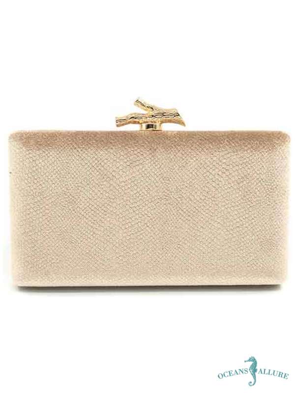 Gold Velvet Branch Buckle Clutch