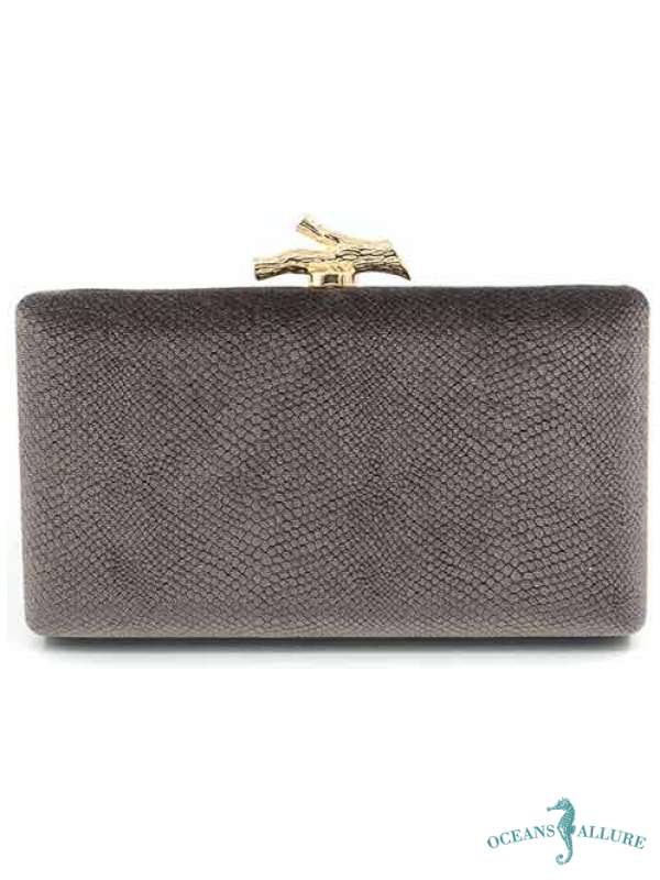 Pewter Velvet Branch Buckle Clutch