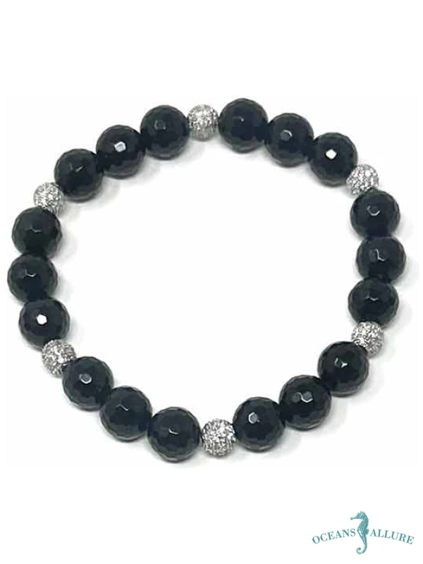 8mm Onyx & Silver CZ Accent Bracelet