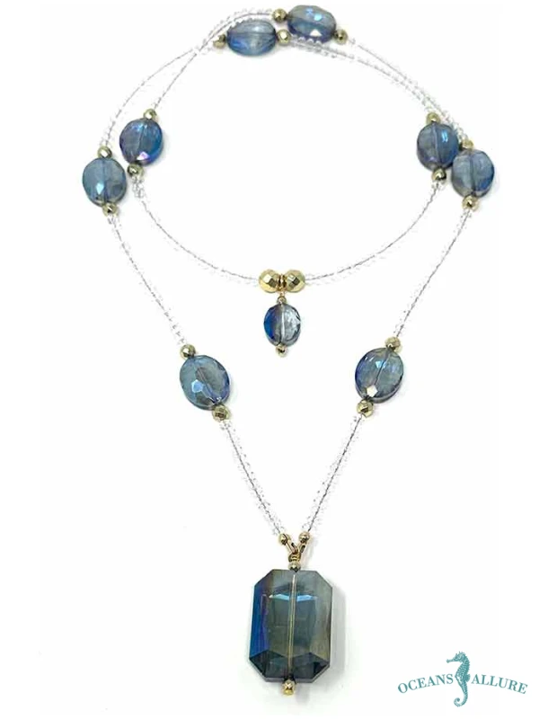 Blue Peacock Crystal & Gold Hematite Necklace