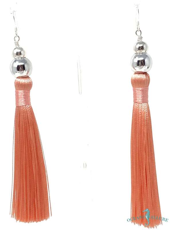 Peach Tassel SIlver Earrings