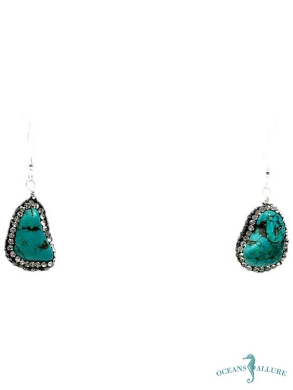 Pave Rhinestone Turquoise Earrings