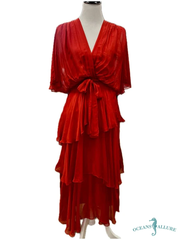 Red Midi Ruffle Dress