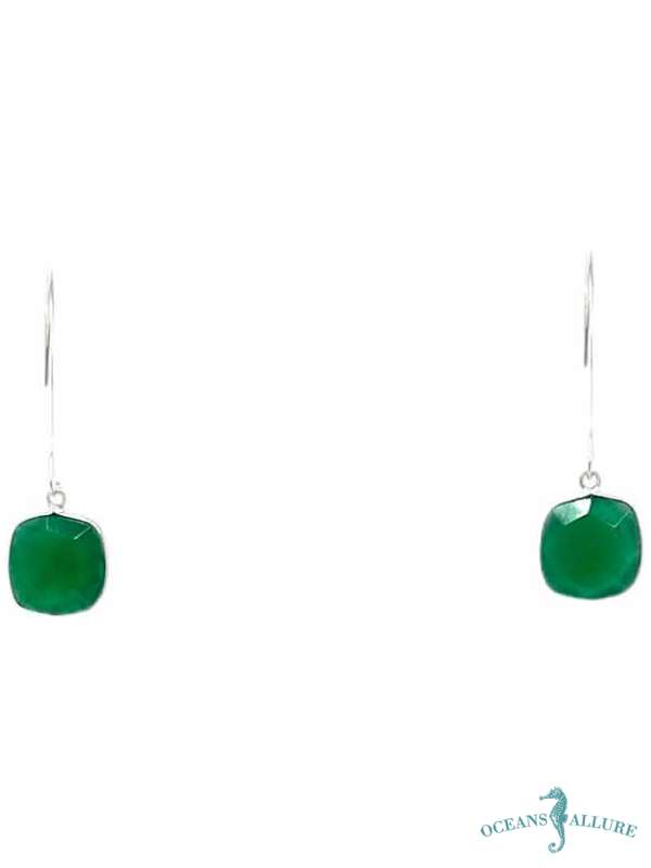 13mm Square Green Onyx Earrings