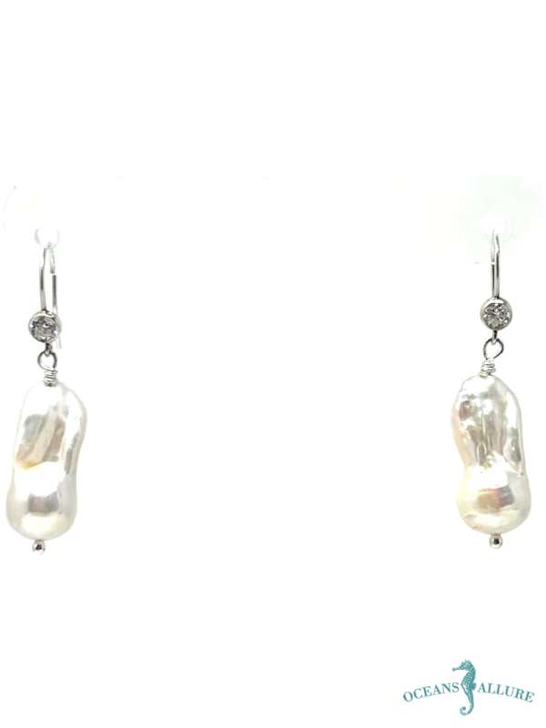 Baroque Pearl CZ Hook Earriings