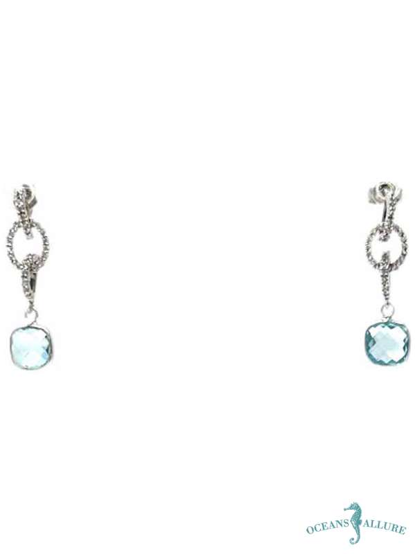 Blue Topaz CZ Oval Drop Earrings