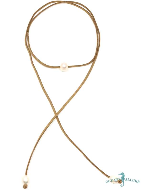 FWP Choker on Gold Glitter Suede, Pearl Ends