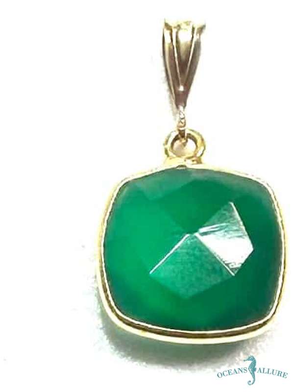 13mm GF Square Green Onyx Pendant