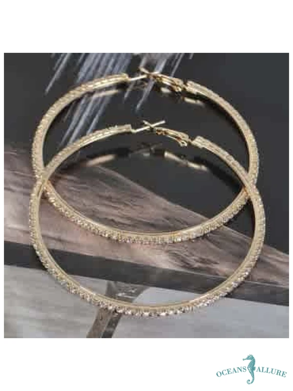 Gold 7cm  Rhinestone Hoops