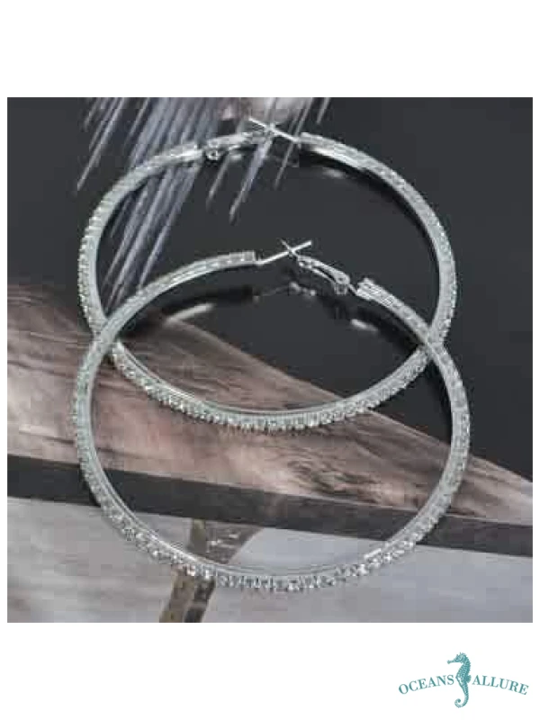 Silver 7cm Rhinestone Hoops