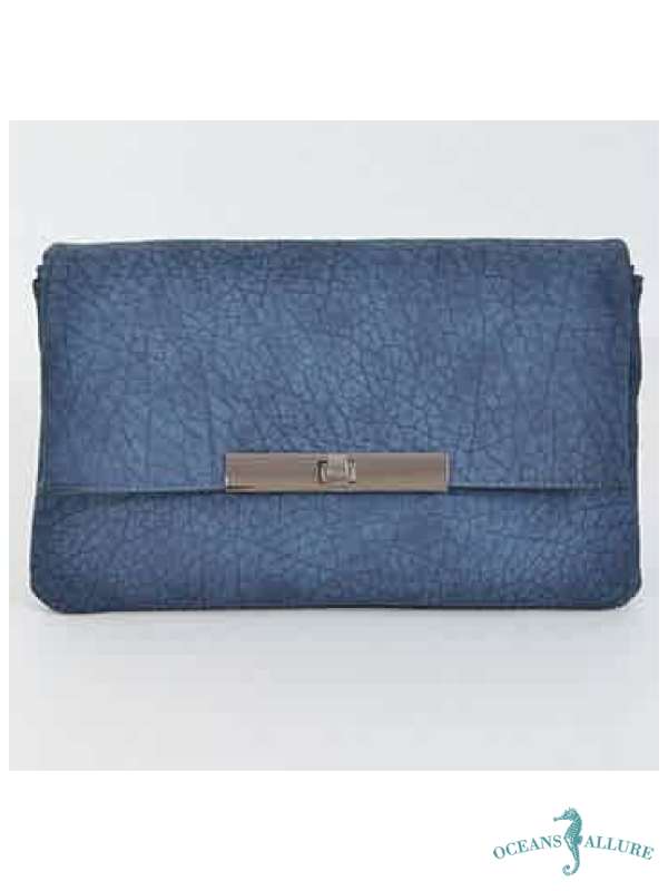 Navy Textured Faux Suede Clutch