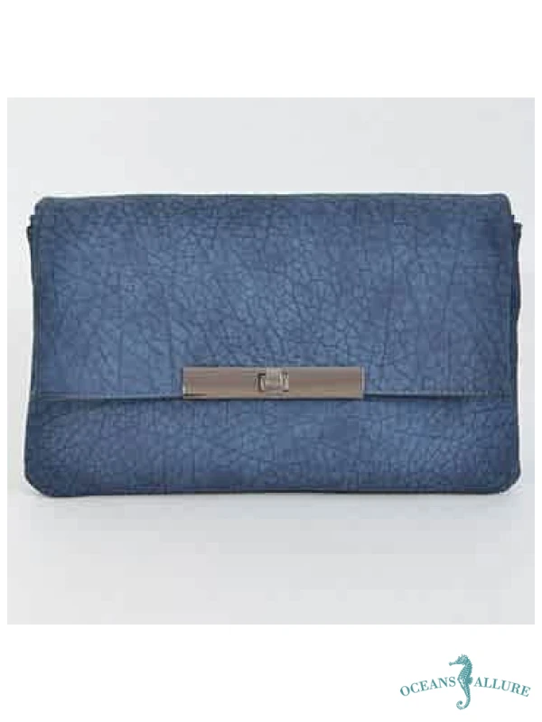 Navy Textured Faux Suede Clutch