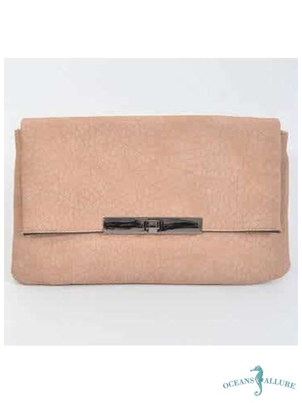 Nude Textured Faux Suede Clutch