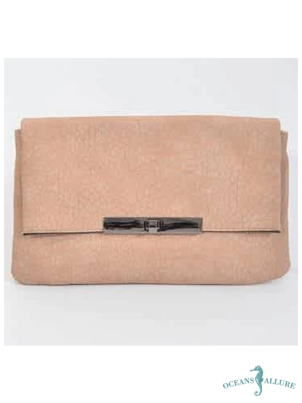 Nude Textured Faux Suede Clutch