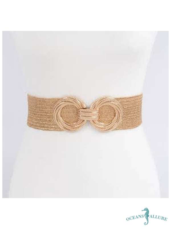 Woven Gold Stretch Belt w/ Dbl Ring Buckle