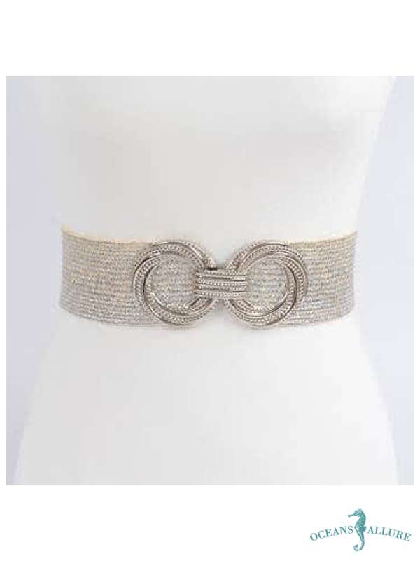 Woven Silver Stretch Belt w/ Dbl Ring Buckle