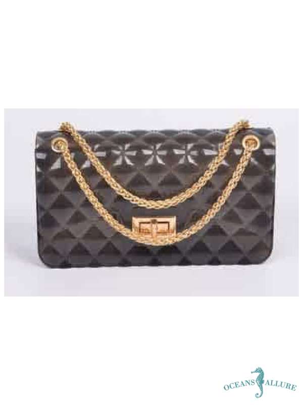 Smoky Grey PVC Clutch w/ Gold Strap